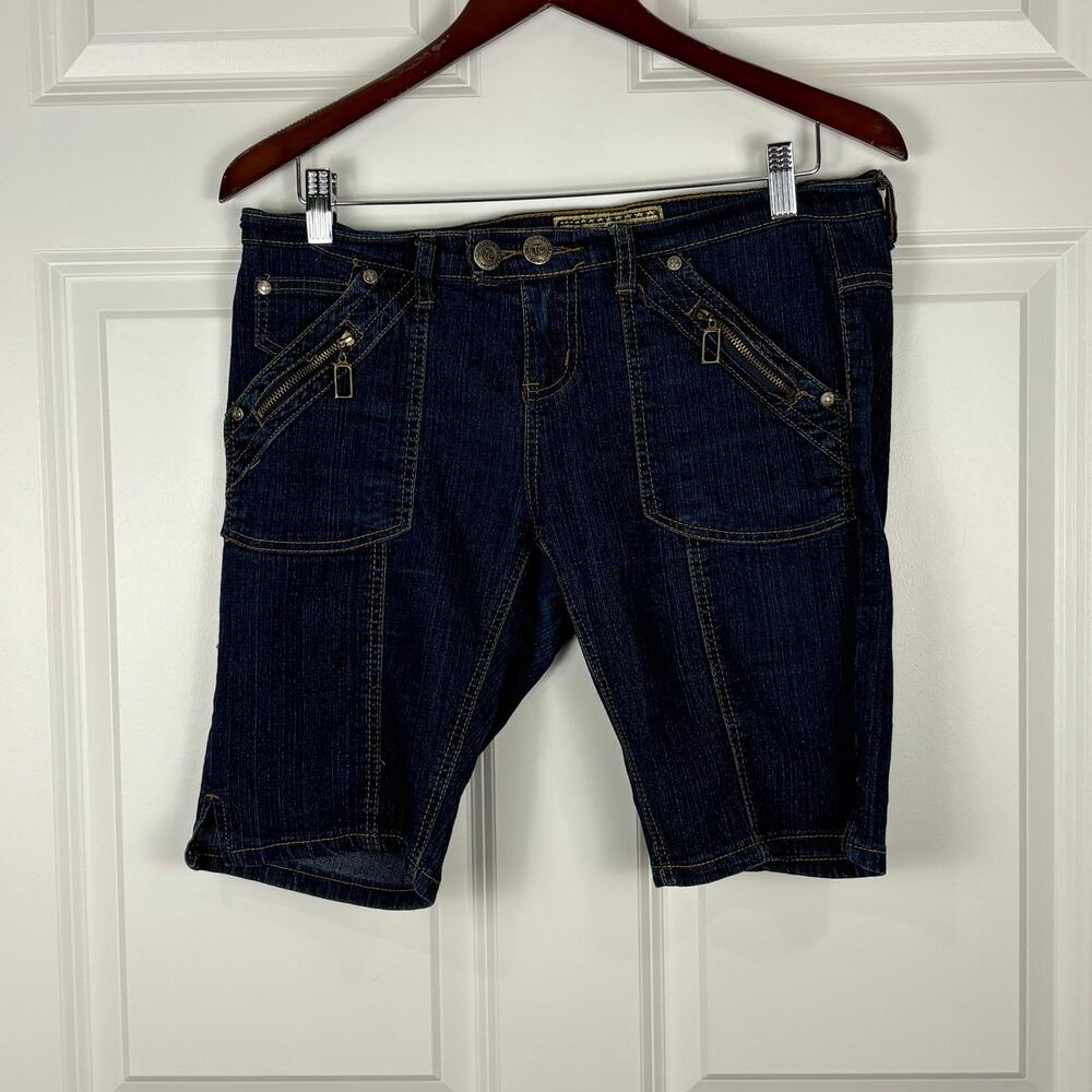 Tough Club Vintage Y2K Denim Jean Shorts Bermuda Cargo Dark Wash Zippers 11